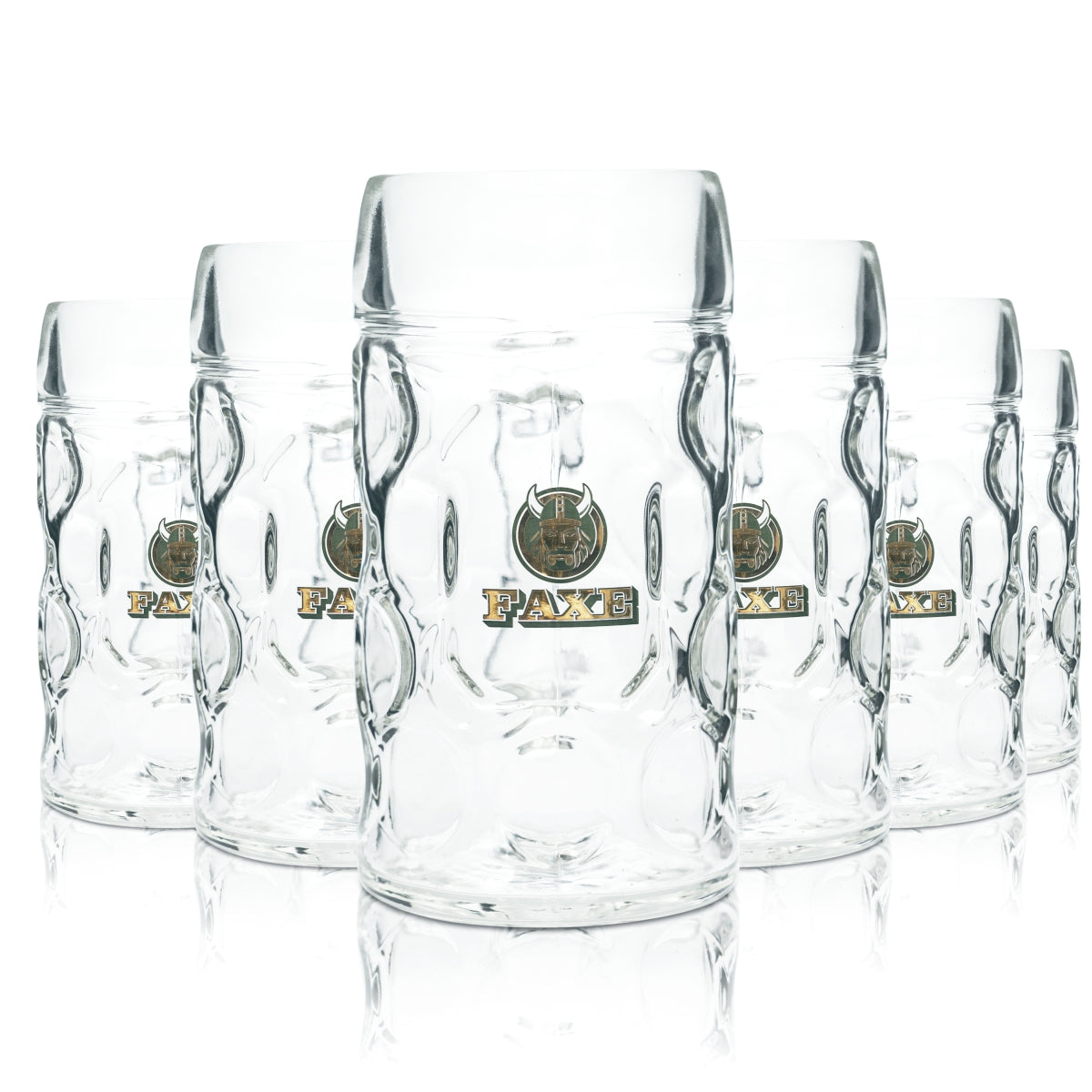 6x Faxe Beer Glass 1l Beer Mug Contour Glasses Seidel Denmark Viking Gastro Green