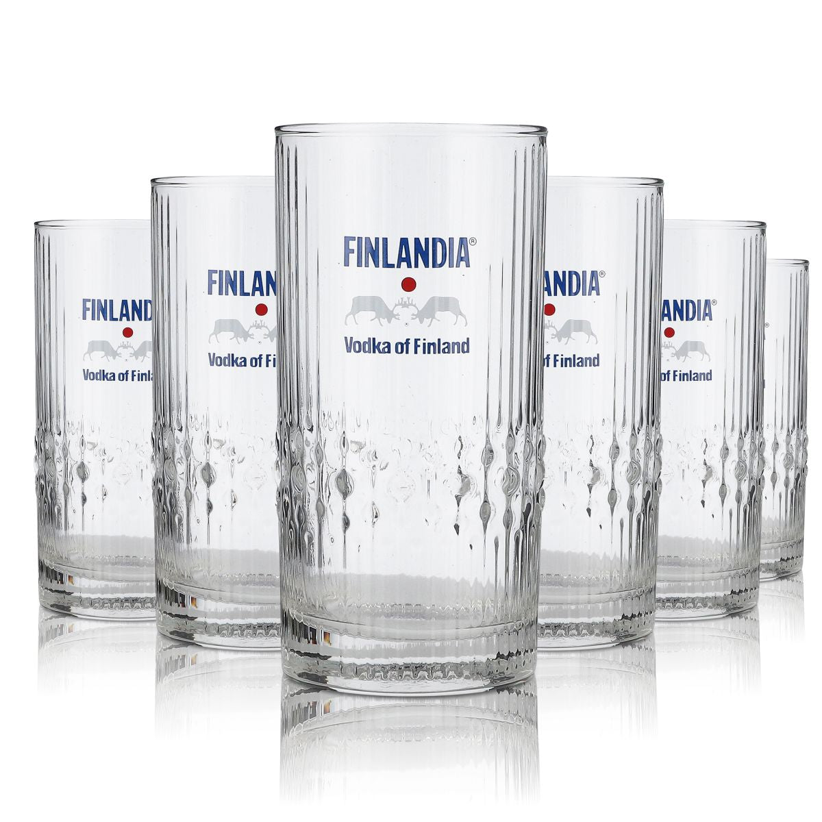 6x Finlandia glass 0.3l long drink glass with relief cut, 1990s special edition