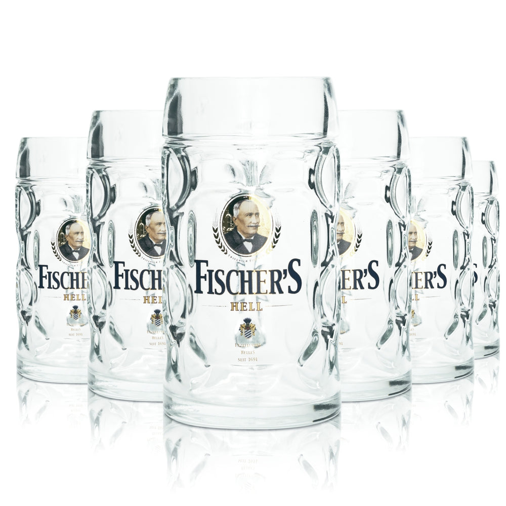 6x Fischer's Glass 0.5l Beer Mug Tankard Seidel Glasses Light Beer Restaurant Calibrated Pilsner
