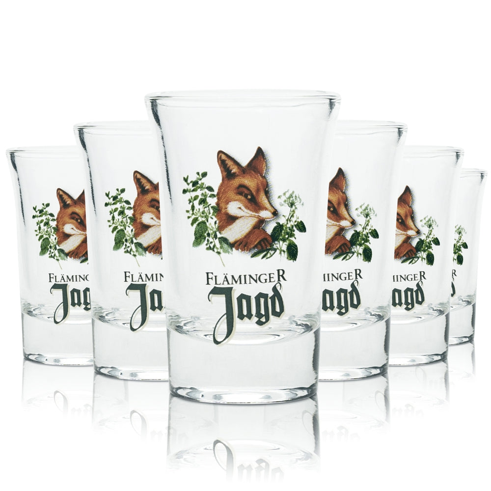 6x Fläminger Jagd Shot Glass 4cl Schnapps Glasses Short Shot Glasses Liqueur Fuchs Gastro