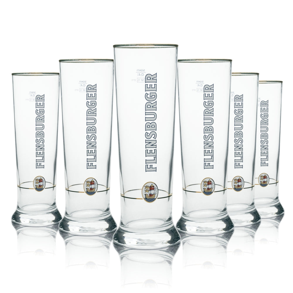 6x Flensburg beer glass 0.4 l exclusive tumblers Vancouver Sahm gold rim