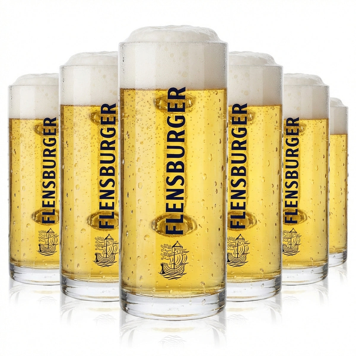 6x Flensburg beer glass 0.5l beer glasses mug tankard blue lettering