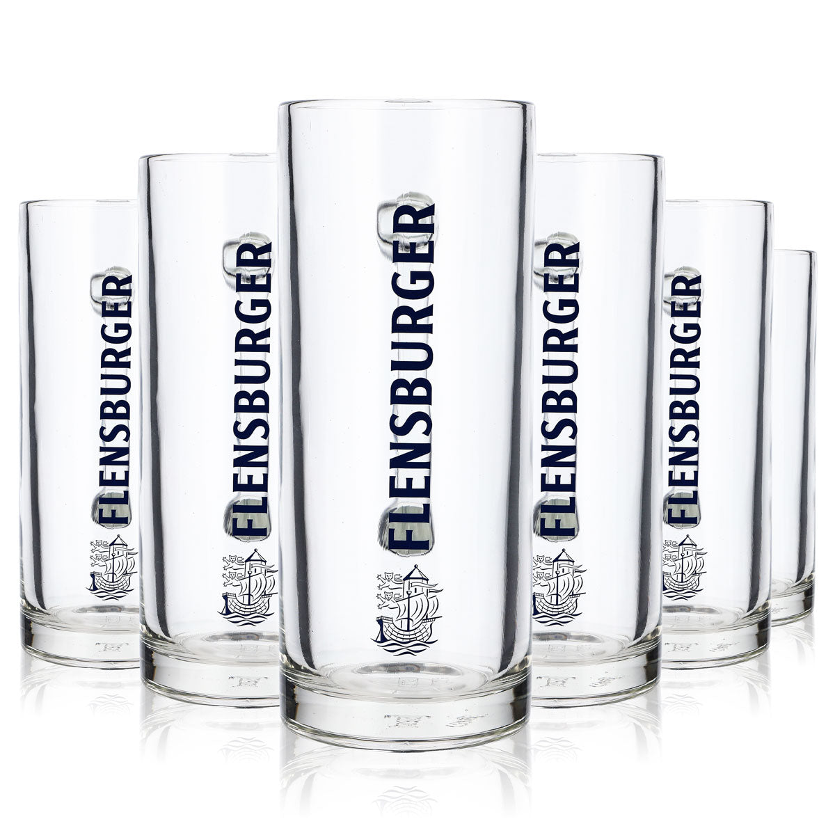 6x Flensburg beer glass 0.5l beer glasses mug tankard blue lettering – View 7