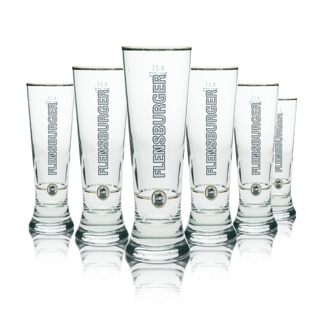 6x Flensburg beer glass tulip 0.2 l Sahm gold rim