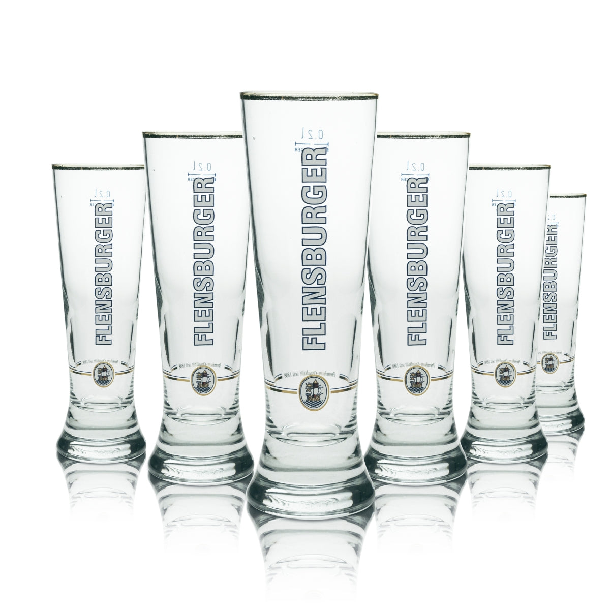 6x Flensburg beer glass tulip 0.2 l Sahm gold rim
