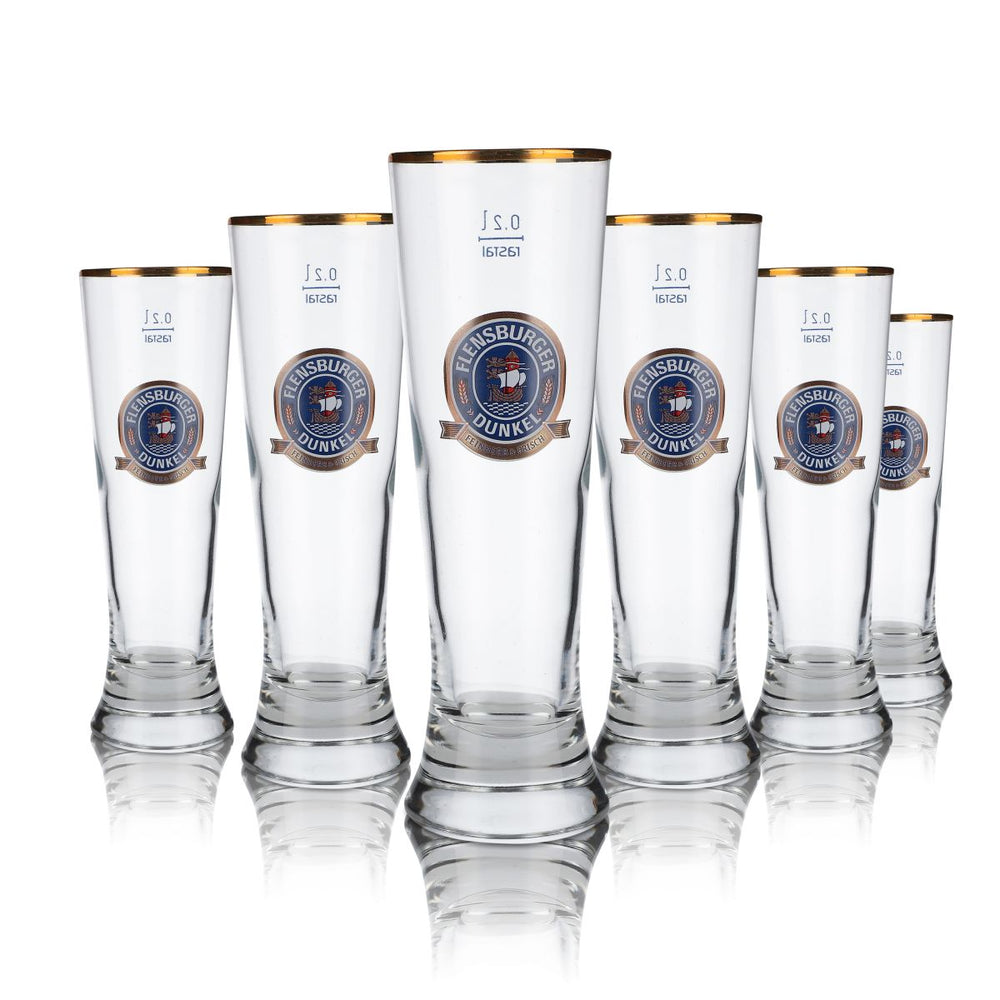 6x Flensburg glass 0.2l beer glasses Merkur Tulip Pilsener Dark
