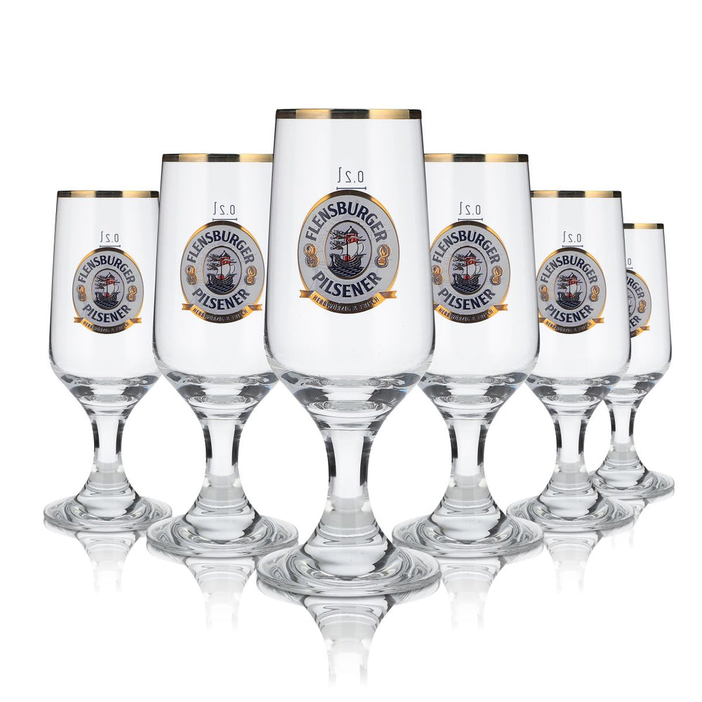 6x Flensburg glass 0.2l trophy glass pilsner glass gold rim glass set brewery