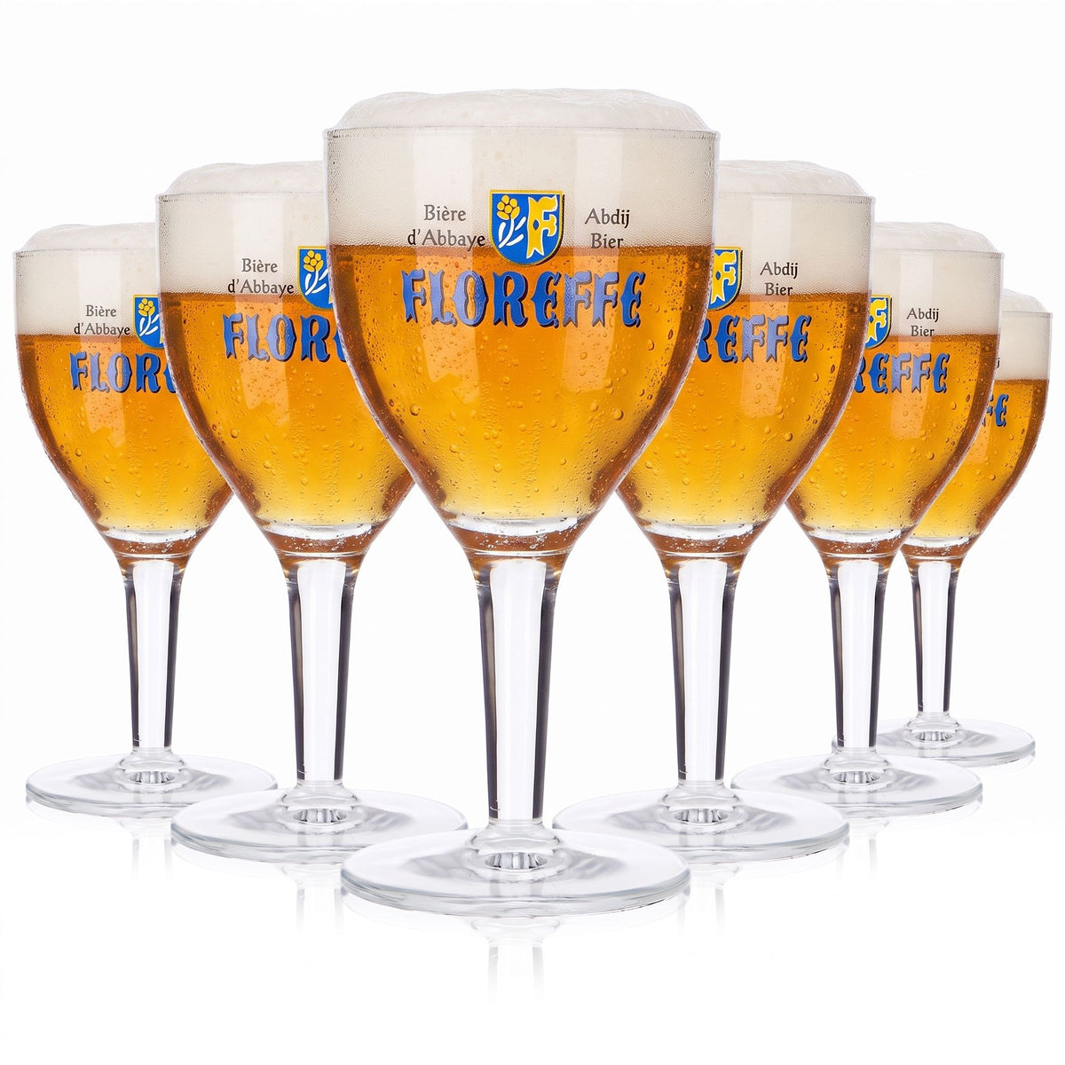 6 Floreffe Beer Glasses, 0.25 L, Goblet, Blue Logo, Abdij Beer, Biere d'Abbaye