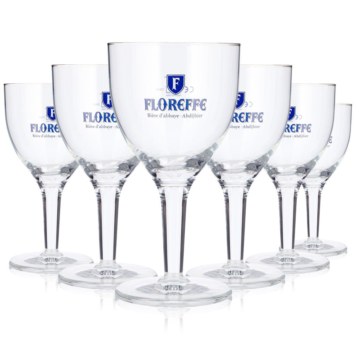 6 Floreffe Beer Glasses, 0.25 L, Goblet, Blue Logo, Biere d'Abbaye (Set of 6)