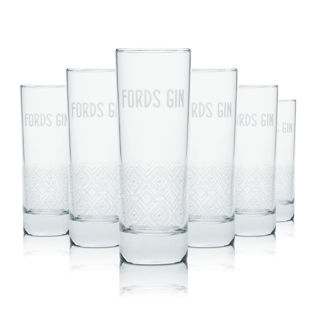 6x Ford's Gin Long Drink Glass 0.3L Mug Tonic Cocktail Glasses London Dry Gastro