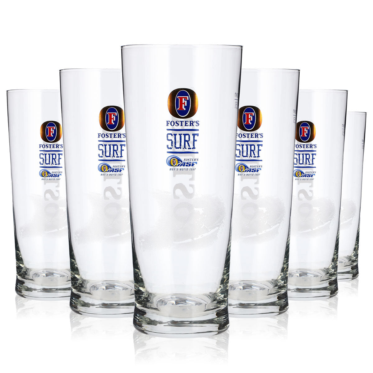 6 Fosters Beer Glasses, 0.5 L Long Drink Glasses, Surf Sahm Beer Glasses, Willibecher