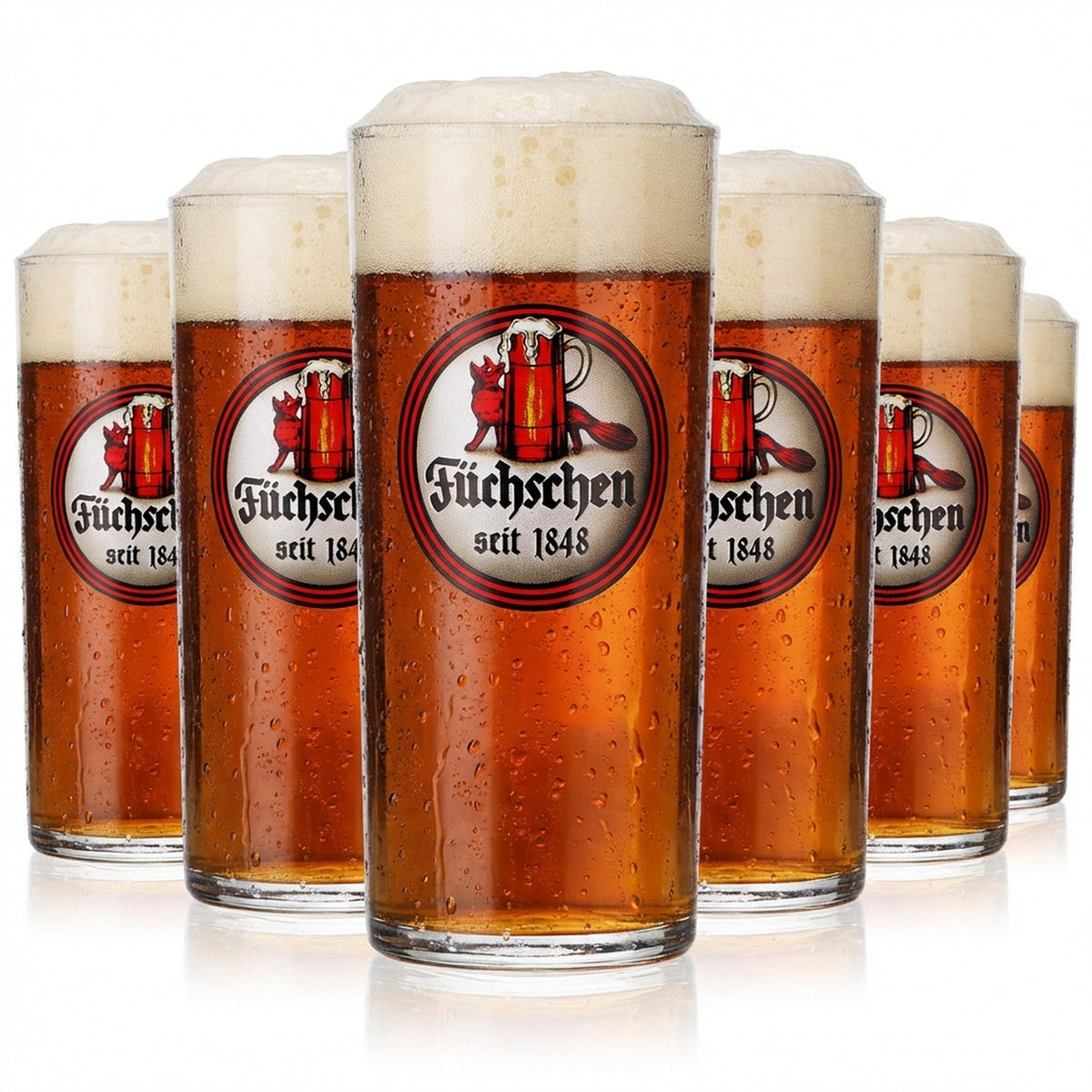 6x Füchschen Alt Beer Glasses Altbier Glasses Mug 0.25l Becher Since 1848