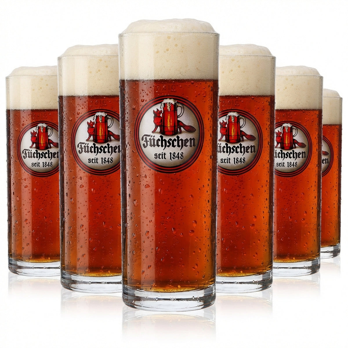 6x Füchschen Beer Glass Altbier Glasses 0.4l Stem Glass Mug Düsseldorf