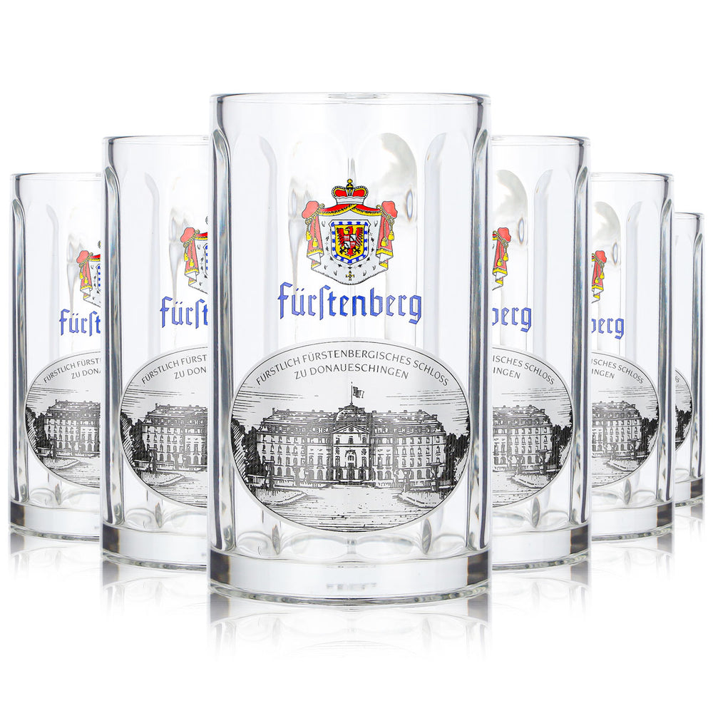 6 Fürstenberg Beer Glasses, 0.25 L, Donaueschingen Castle Rastal (Set of 6)