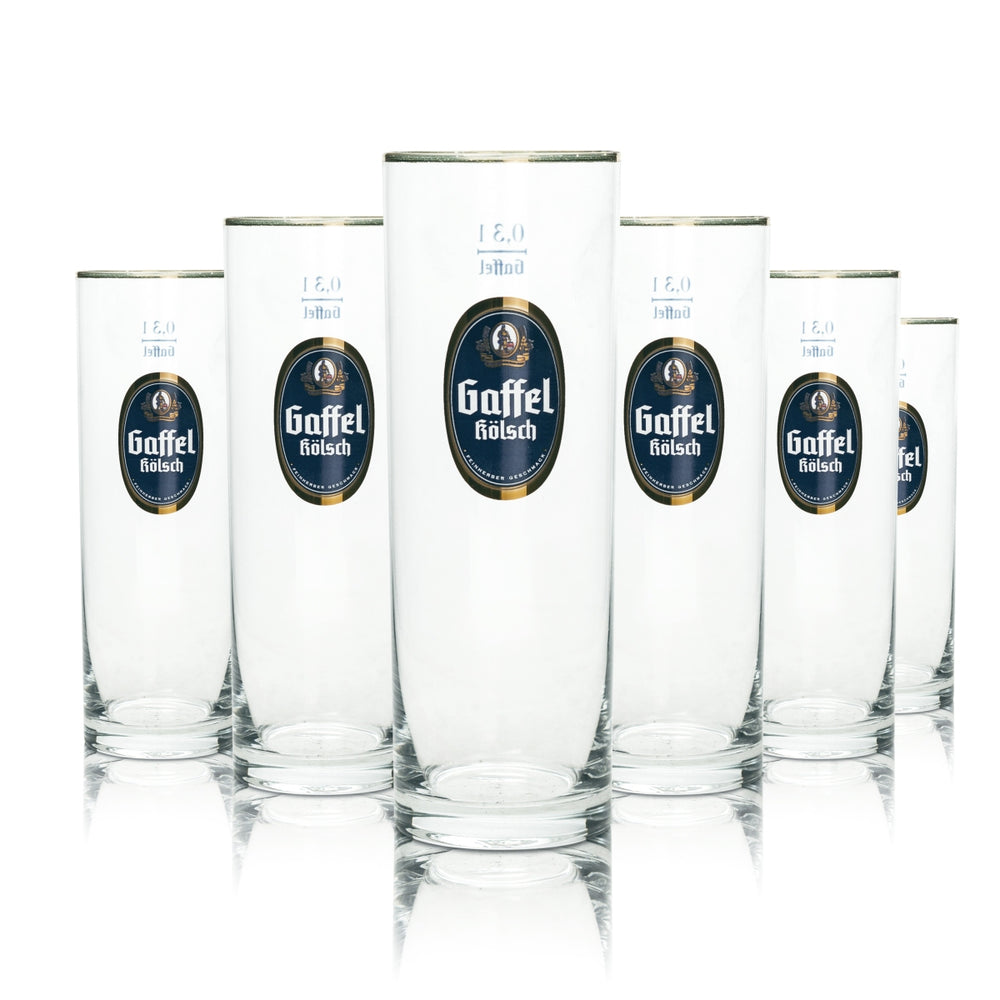 6x Gaffel beer glass 0.3l Kölsch mug Gold rim glasses Cologne Pils Beer Bar
