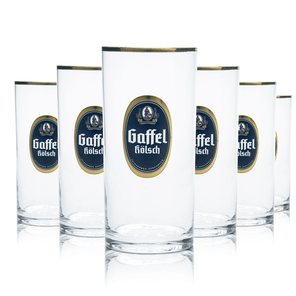 6x Gaffel Kölsch glass 0.1l beer bar gold rim glasses set brewery gastro oak