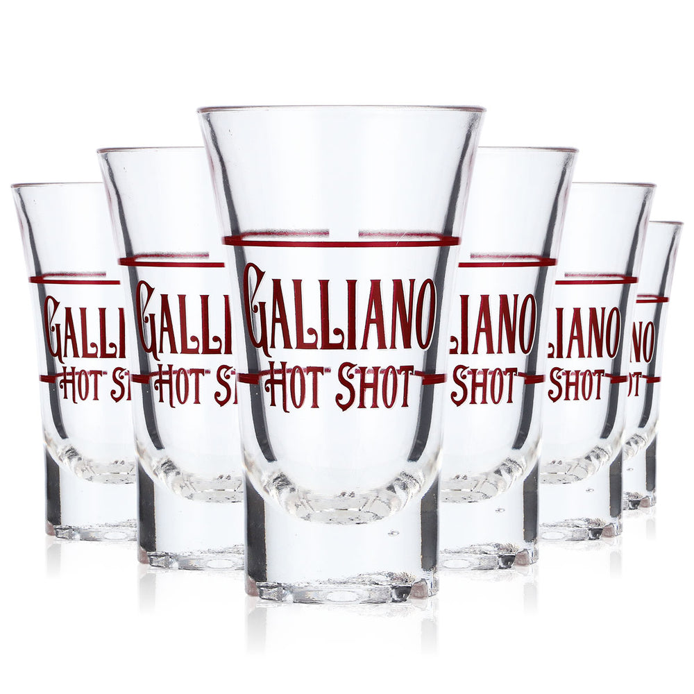 6x Galiano liqueur acrylic shot glass, short stem, red version