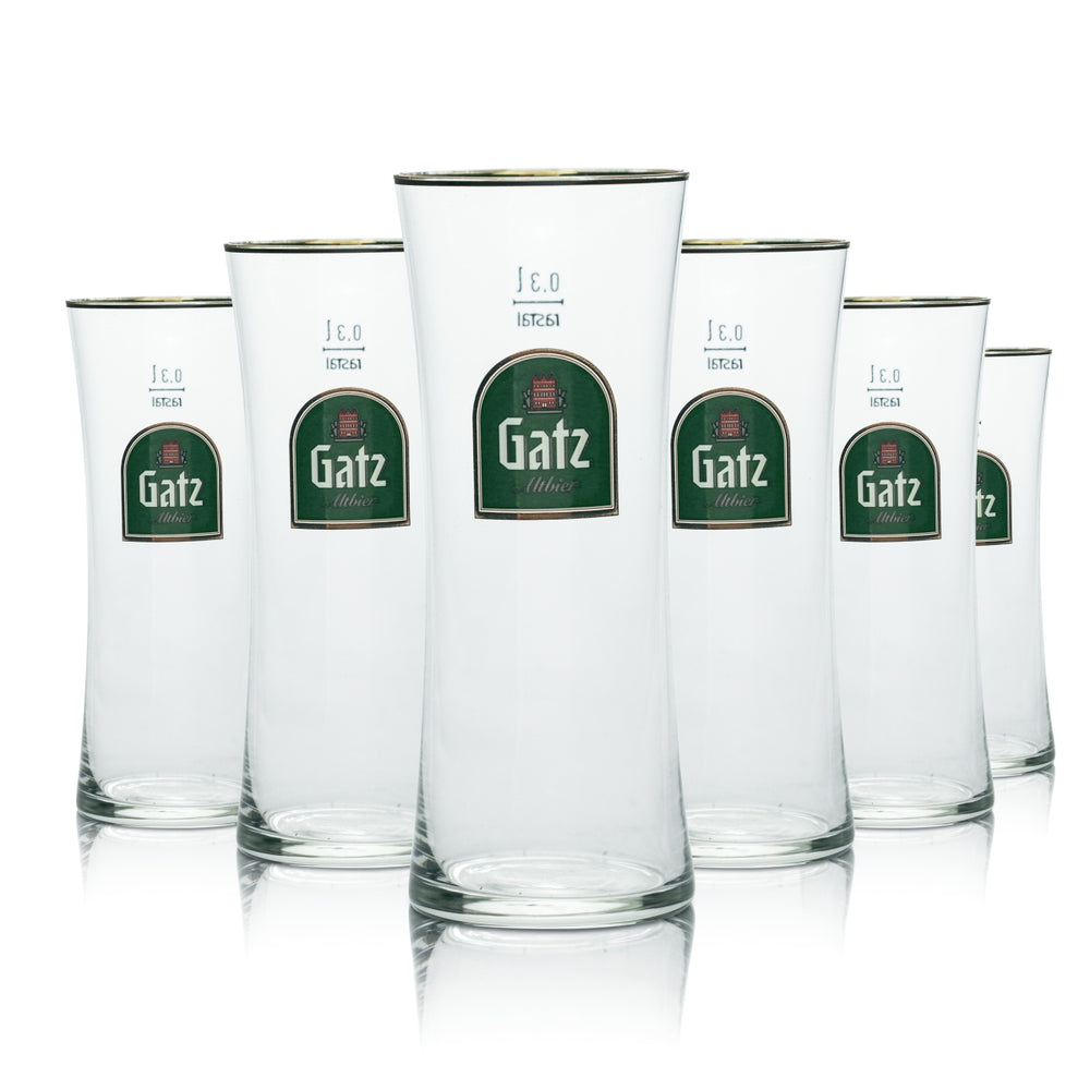 6x Gatz Glass 0.3l Alt Beer Mug Glasses Gold Rim Brewery Gastro Calibrated