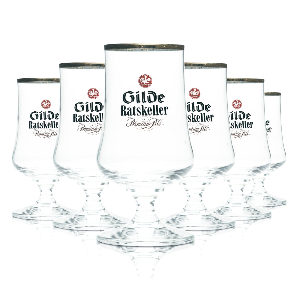 6x Guild Pilsner Beer Glass 0.2l Goblet Tulip Ratskeller Pils Gold Rim Glasses