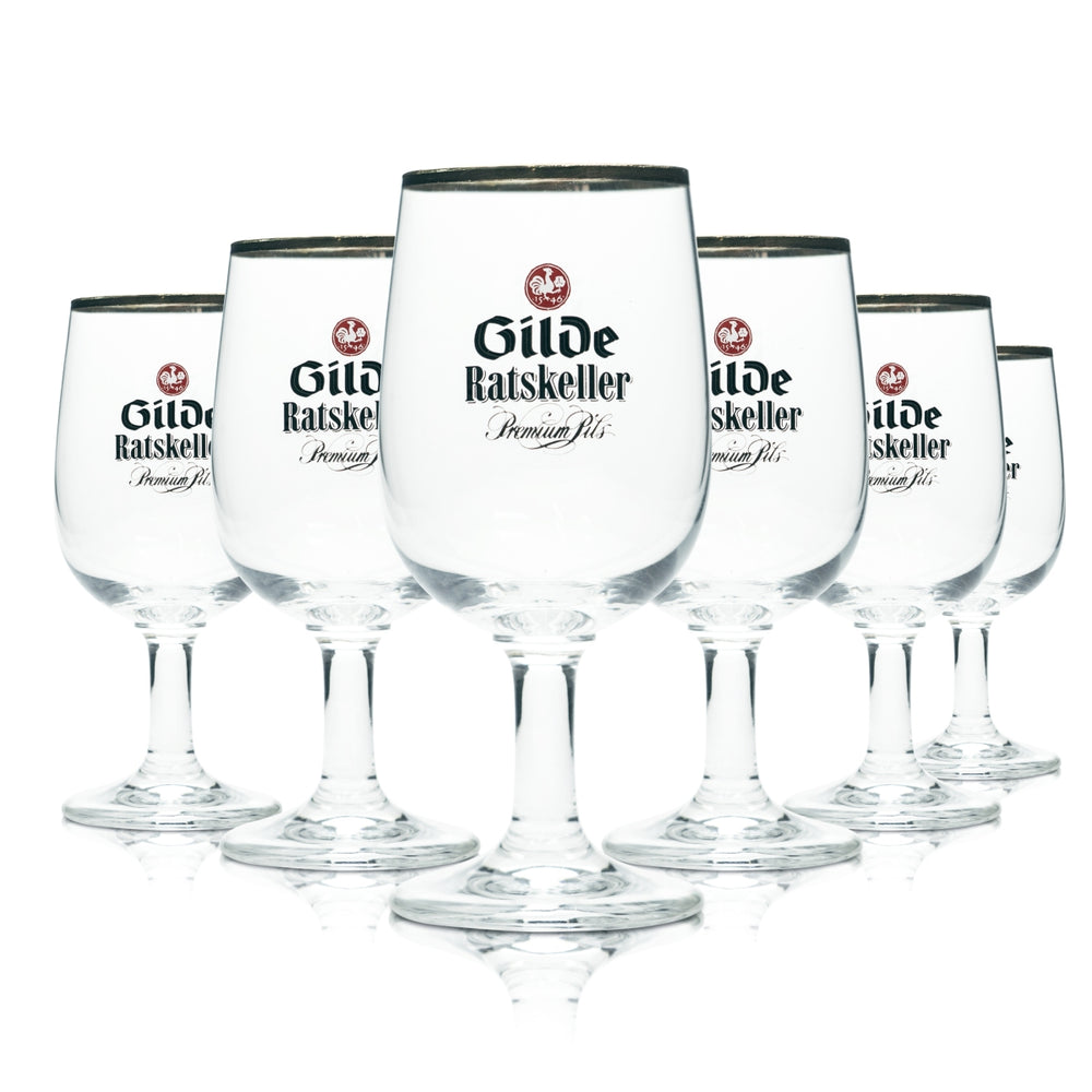 6x Guild Pilsner Beer Glass 0.2l Goblet Tulip Ratskeller Gold Rim Glasses Brewer