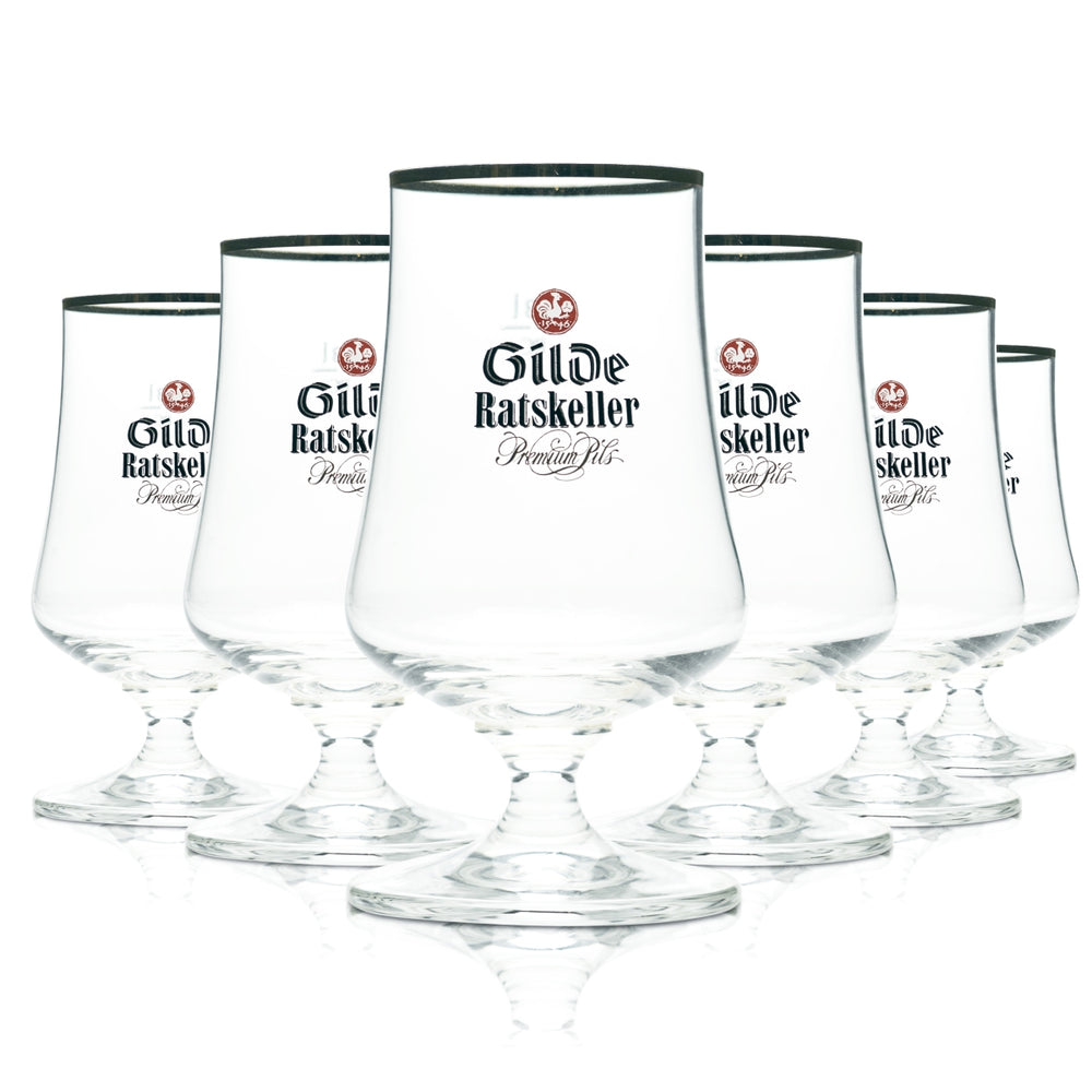 6x Guild Pilsner Beer Glass 0.3l Goblet Tulip Gold Rim Glasses Ratskeller