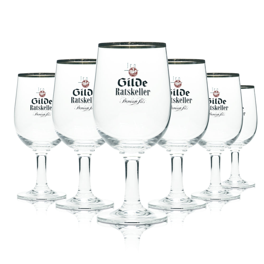 6x Guild Pilsner Beer Glass 0.3l Goblet Tulip Ratskeller Gold Rim Glasses Brewer