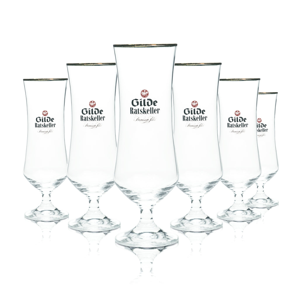 6x Guild Pilsner Beer Glass 0.4l Goblet Tulip Ratskeller Gold Rim Pilsner Glasses
