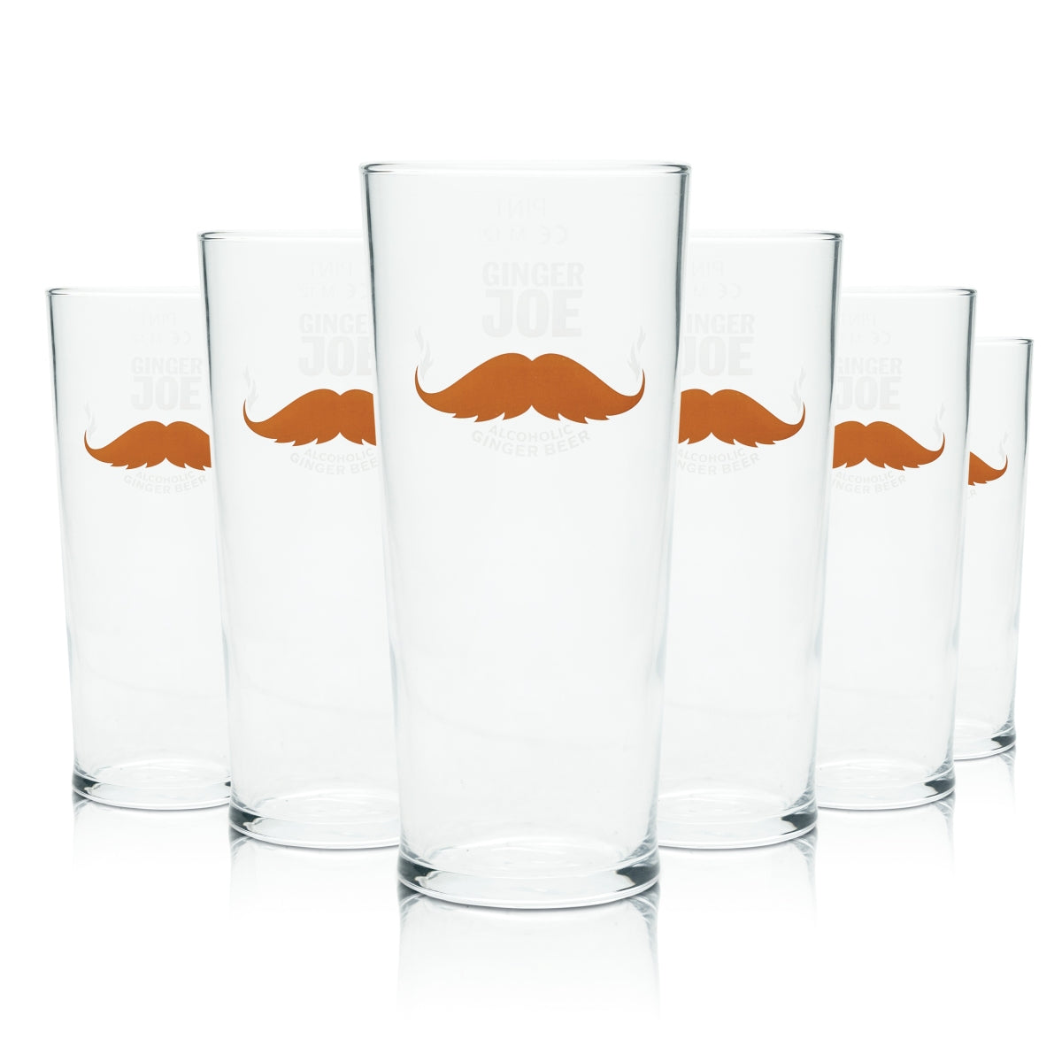 6x Ginger Joe Beer Glass 0.5l PINT Mug Mustache English Willi Glasses Beer
