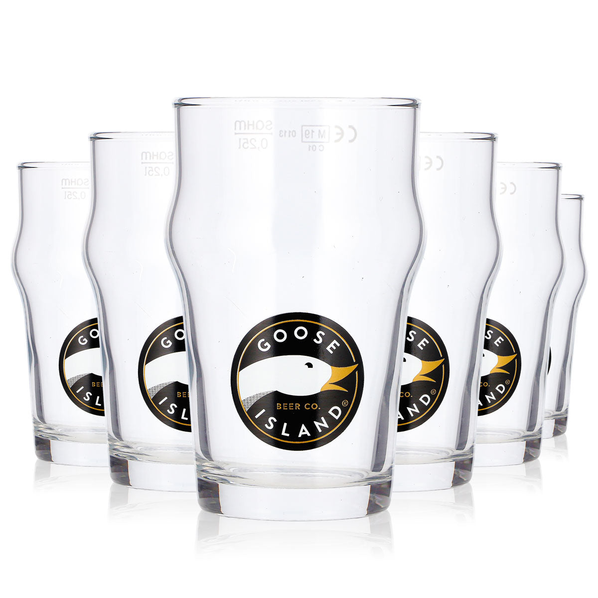 6 Goose Island Beer Glasses, 0.25 L, Long Drink, Goose Logo, 1988 Sahm Beer Glasses (Set of 6)