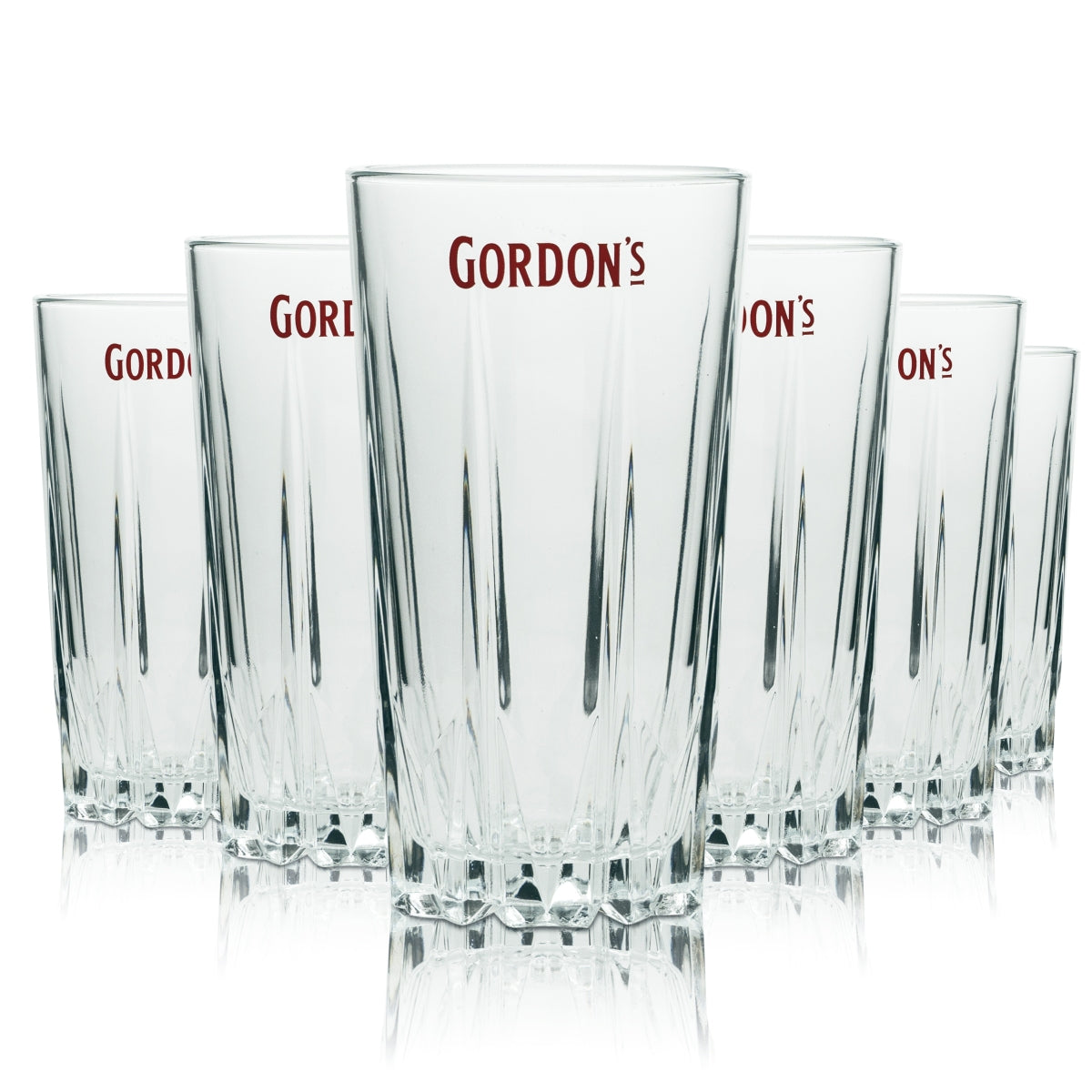 6x Gordon's Gin Glass 0.4L Long Drink Glasses Highball Relief Crystal Bar Cocktail