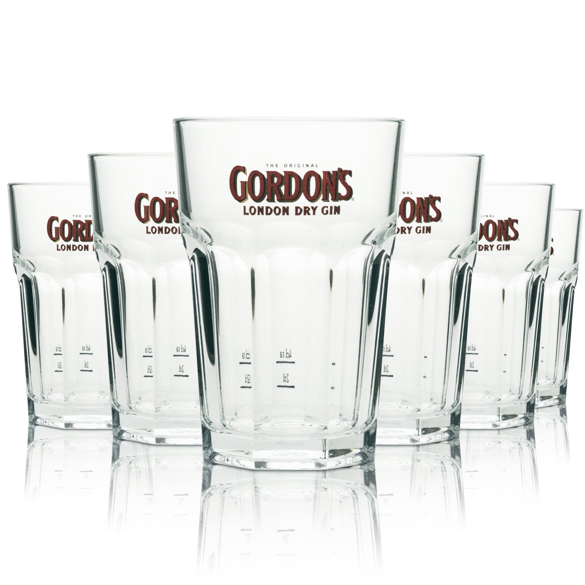6x Gordon's Gin Long Drink Glasses with Red Lettering, 360 ml