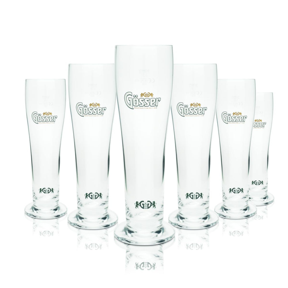 6x Gösser beer glasses, 0.3 l, goblet glasses, beer mug glasses, set, brewery, Austria