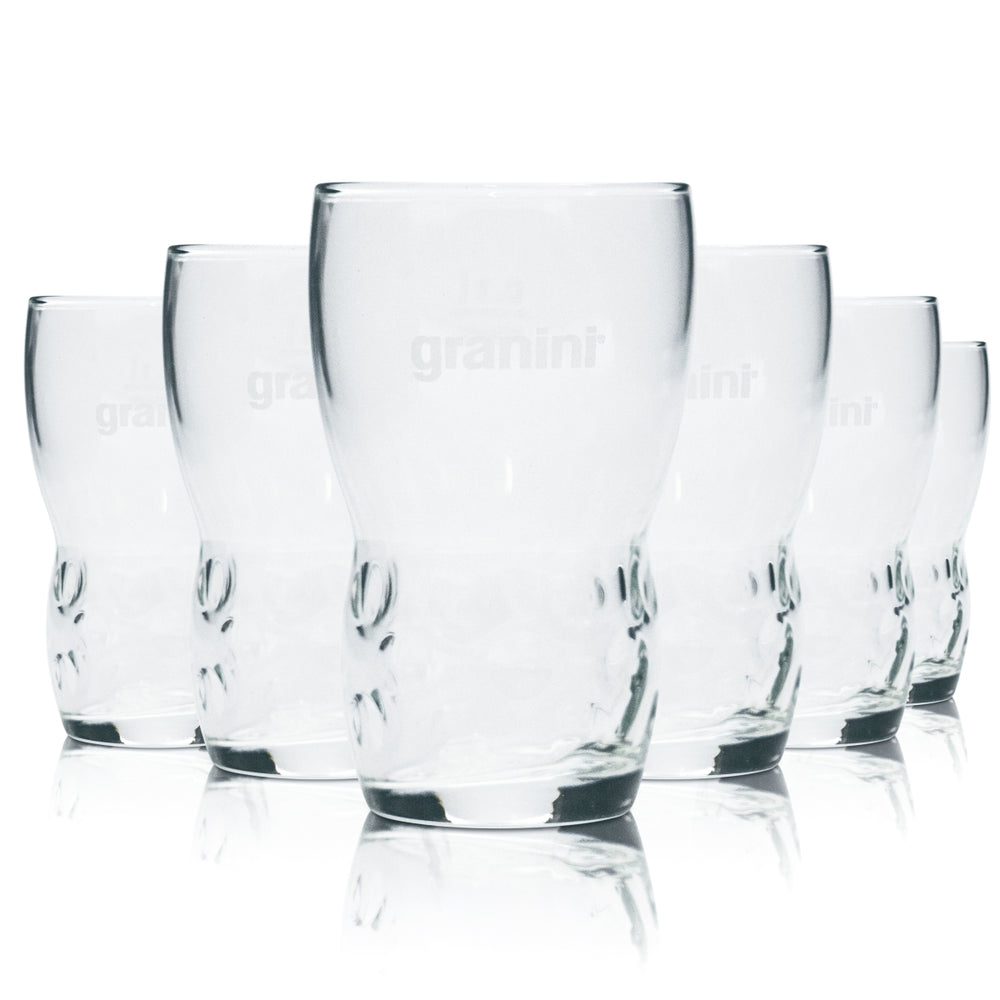 6x Granini glass 0.1 l tumbler with contour relief juice glasses, calibrated, catering bar