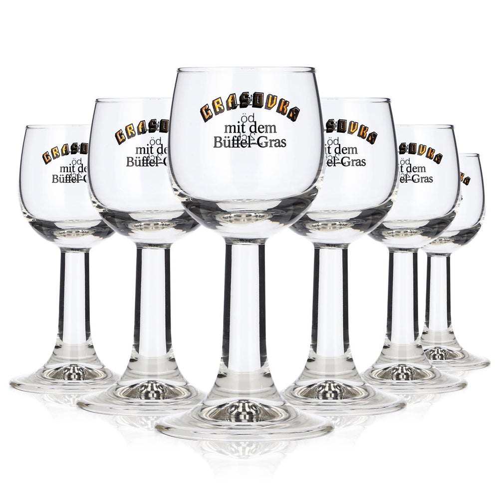 6x Grasovka Vodka Glasses, 4 cl Shot Glasses, Schnapps Glasses, Stamper Glasses (Set of 6)