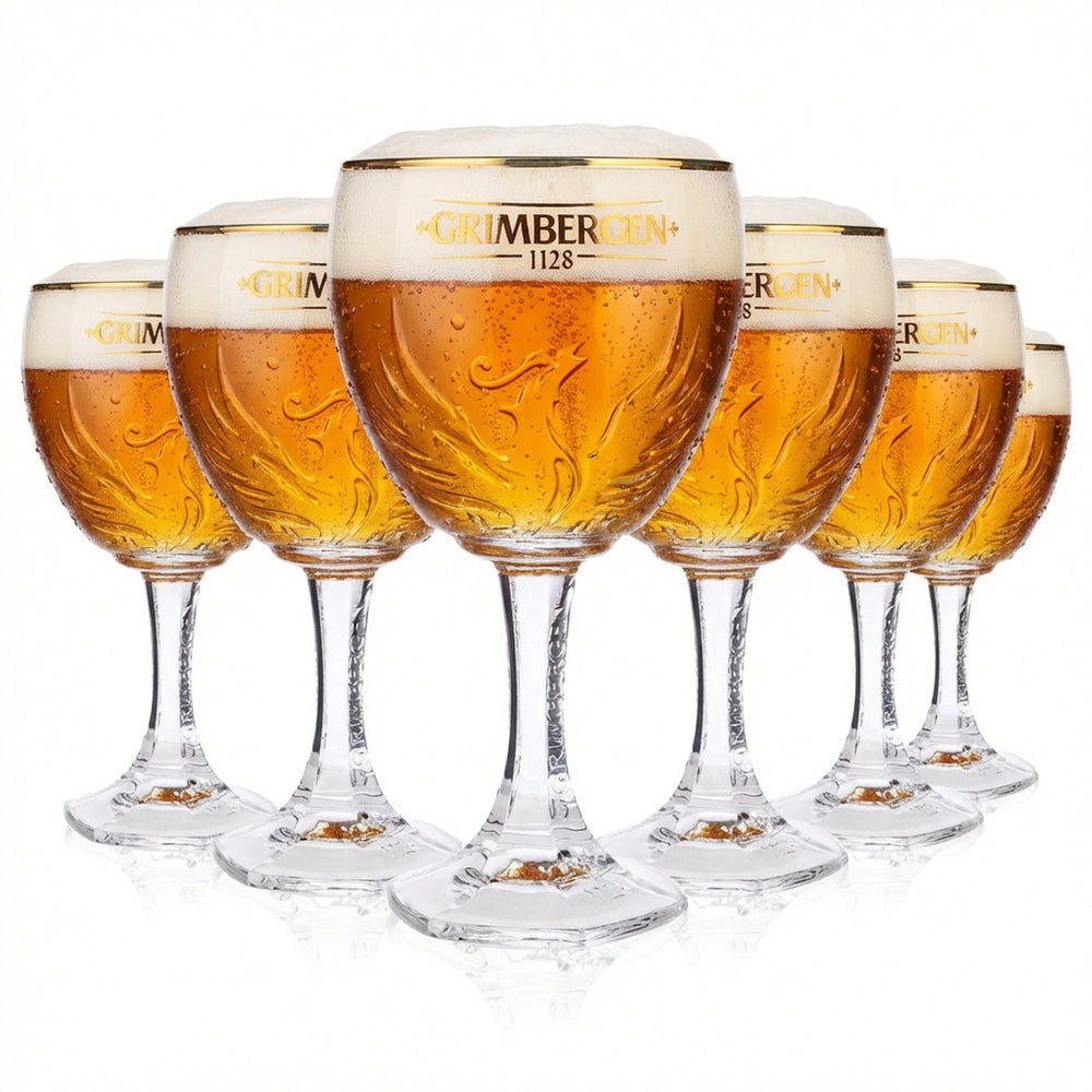 6x Grimbergen Glass 0.5l Goblet Phoenix Contour Gold Rim Glasses Gastro Beer