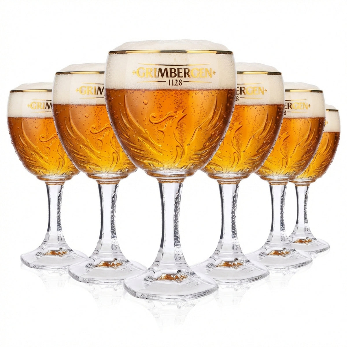 6x Grimbergen Glass 0.5l Goblet Phoenix Contour Gold Rim Glasses Gastro Beer