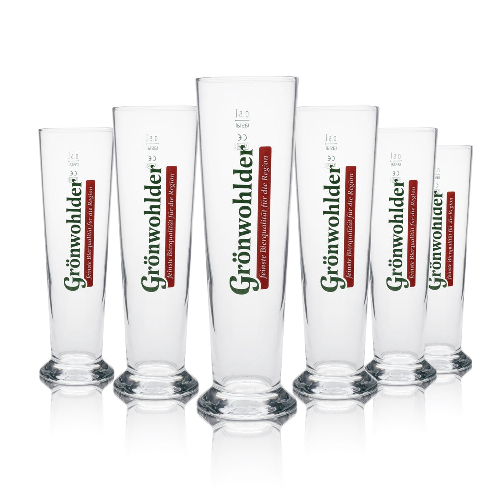 6x Grünwohlder beer glass 0.5l tulip green lettering Rastal