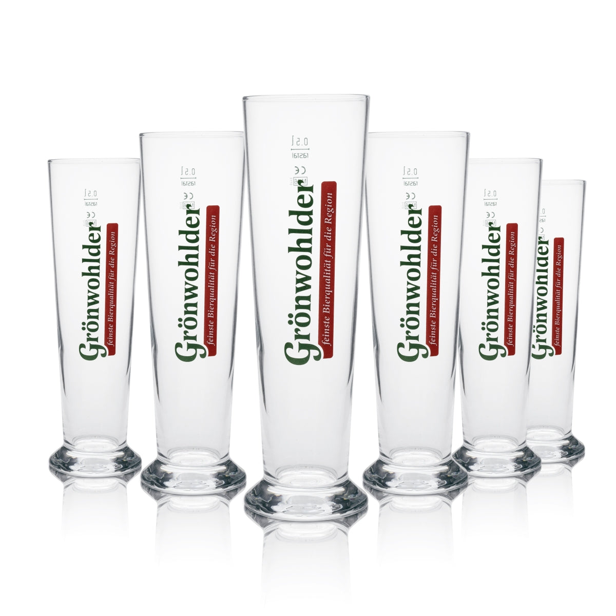 6x Grünwohlder beer glass 0.5l tulip green lettering Rastal