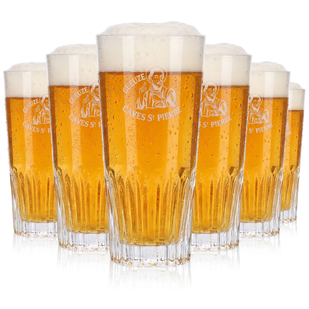 6x Gueuze Beer Glass, 0.43 L, Caves St. Pierre Relief Beer Glass (Set of 6)