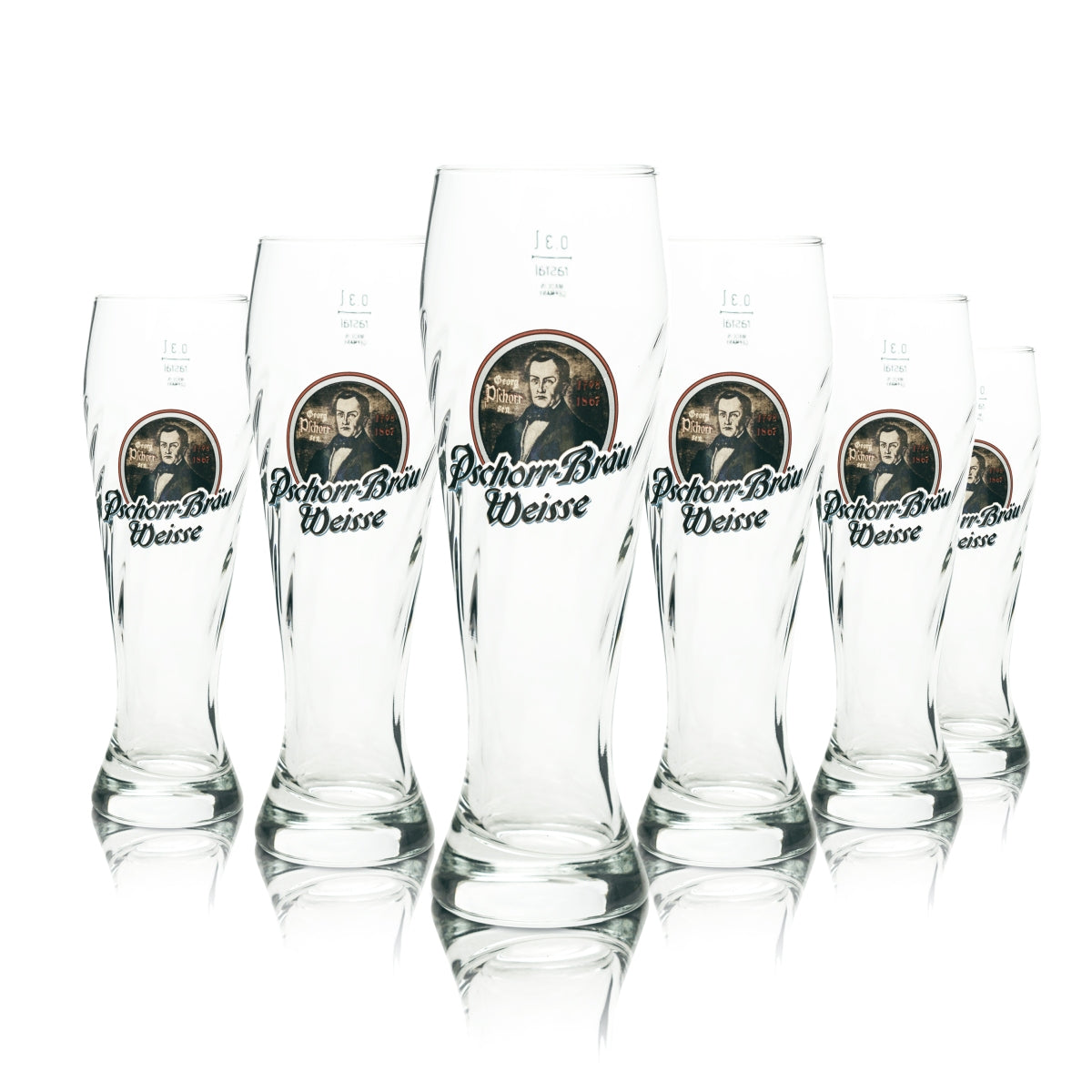 6x Hacker Pschorr Beer Glass 0.3l Wheat Beer Relief Yeast Wheat Glasses Brewery