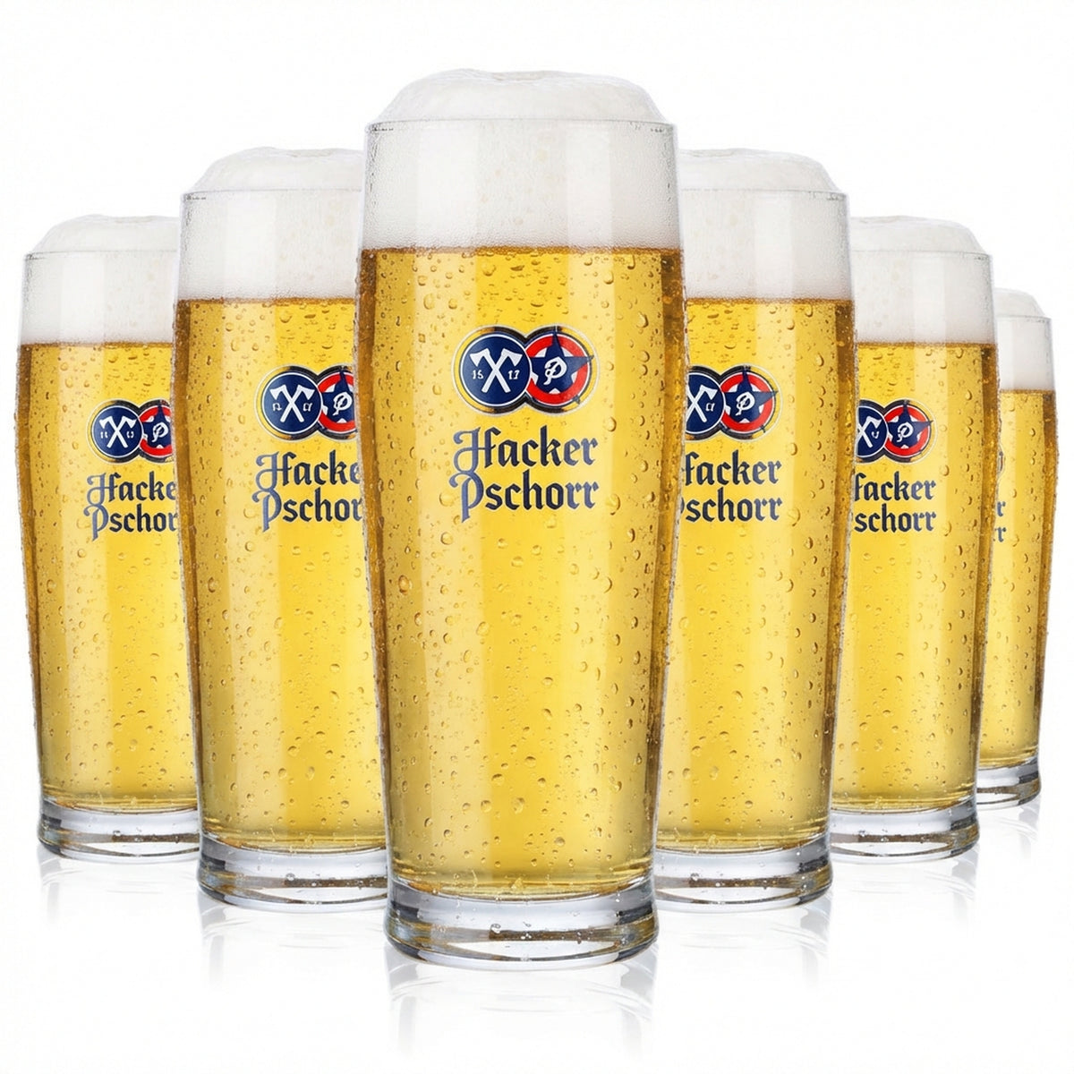 6x Hacker Pschorr beer glasses, 0.3 l mugs, Sahm blue logo