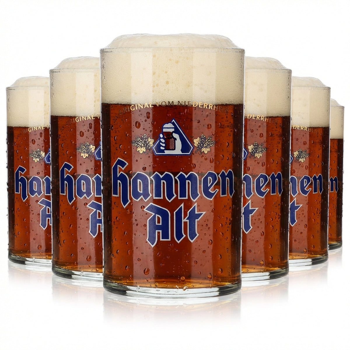 6x Hannen Alt Beer Glass 0.2l Mug Stripes and Hand in Logo sahm