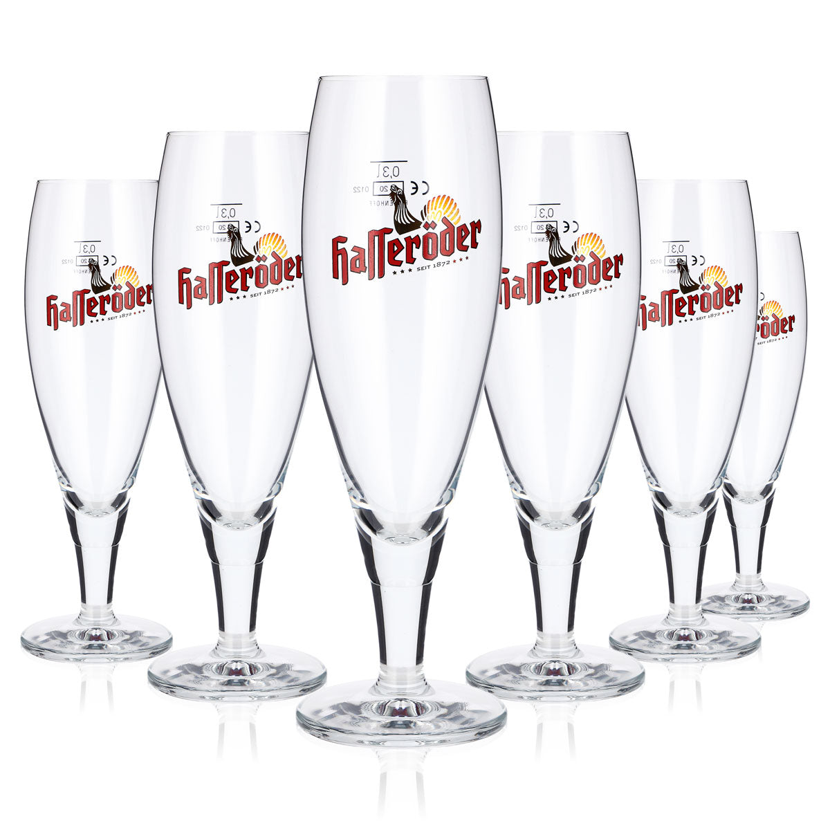 6 Hasseröder Beer Glasses, 0.3 L, "Golden Rooster" Ritzenhoff Tulip-Shaped Glasses