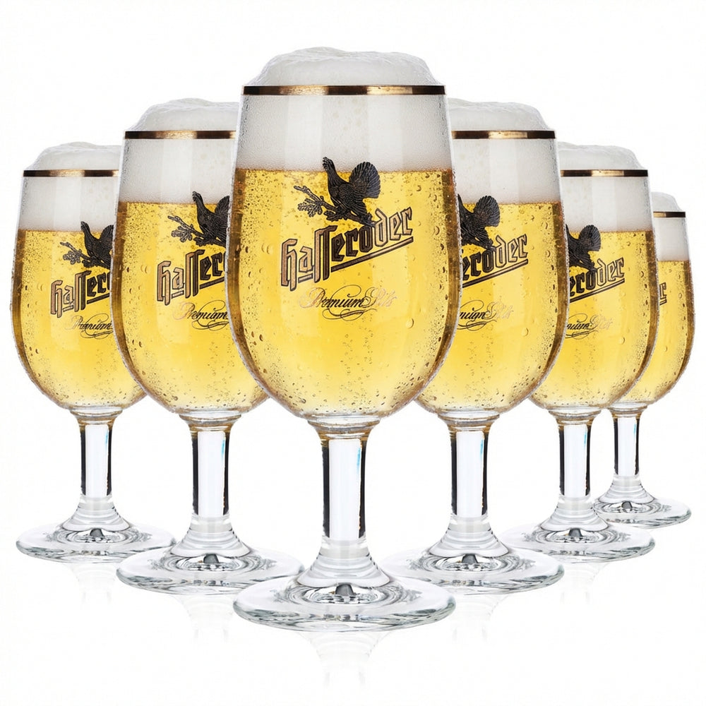 6x Hasseröder beer glass goblets, 0.2 l, gold rim, "Premium Pils," Ritzenhoff