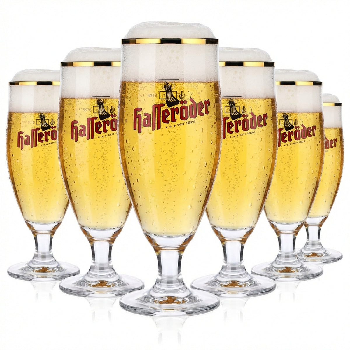 6x Hasseröder beer glasses Beer glasses 0.2 l Goblet glasses, bulbous, gold rim