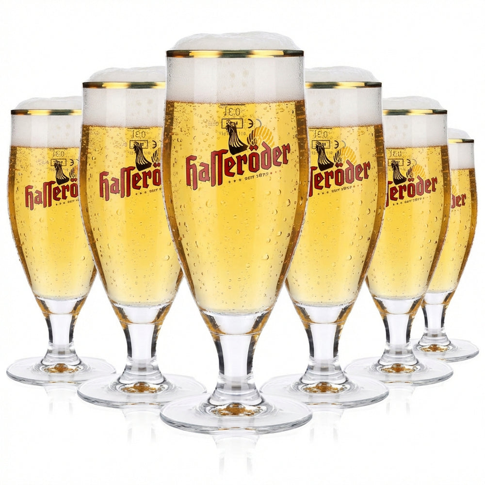 6x Hasseröder beer glasses Glass beer glasses 0.3 l Goblet Gold rim Ritzenhoff