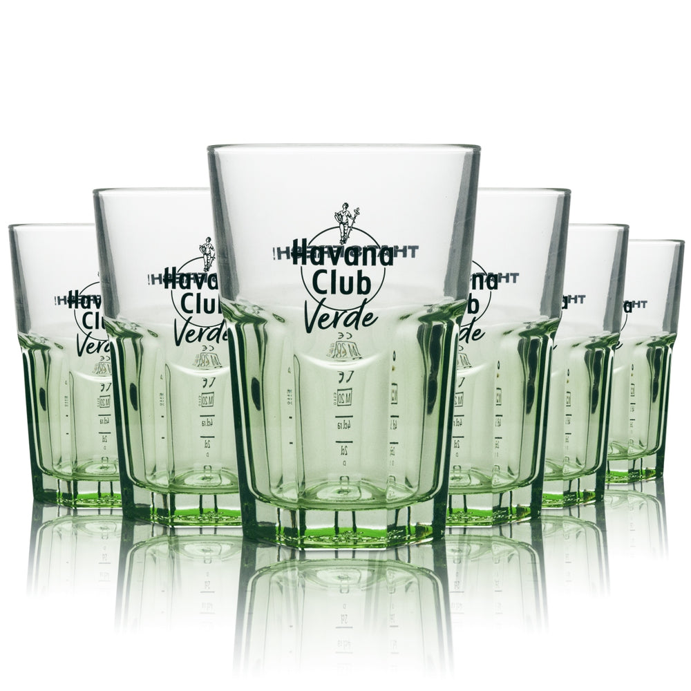 6x Havana Club Verde 0.34l long drink cocktail glasses, calibrated, catering, Libre