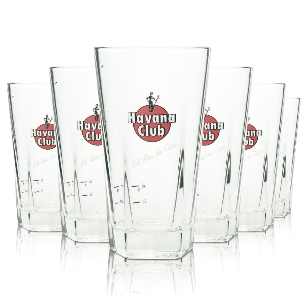 6x Havana Club Rum Glass 0.34l Cocktail Glass Polygonal Base Long Drink Glasses