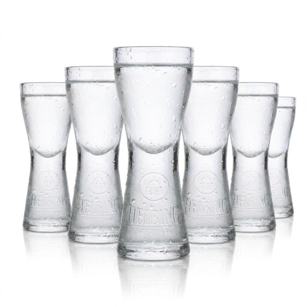 6x Helbing Kümmel Stamper Shot Glass Short Shot Glass Designer Glass Hamburg