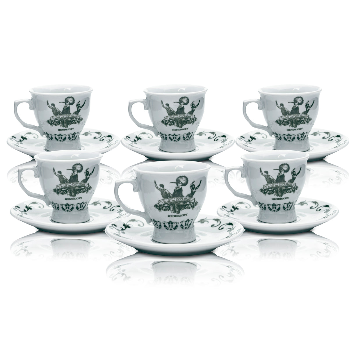 6x Hendricks mug 170 ml + saucer Coffee Tea Handle Glass Gin Tonic